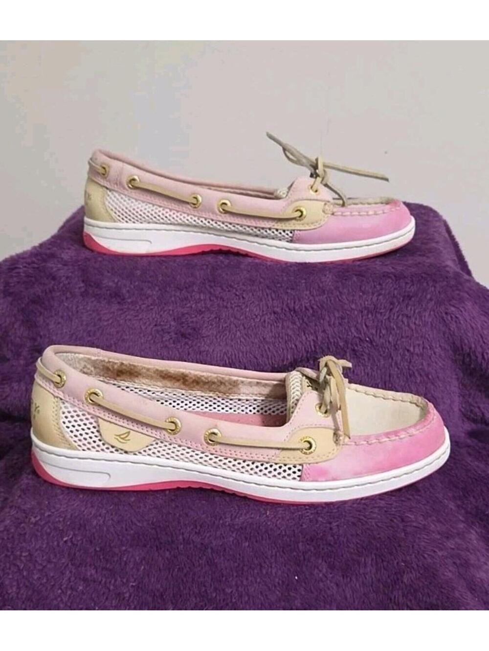 Sperry Pink/Tan Leather Tie Boat Shoes Women's Size 6M